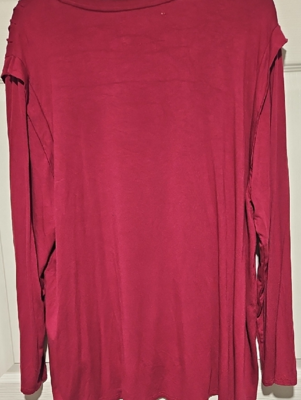 Cupio Burgundy V-Neck Long Sleeve Top with Pearl Shoulder Detail - Picture 5 of 5